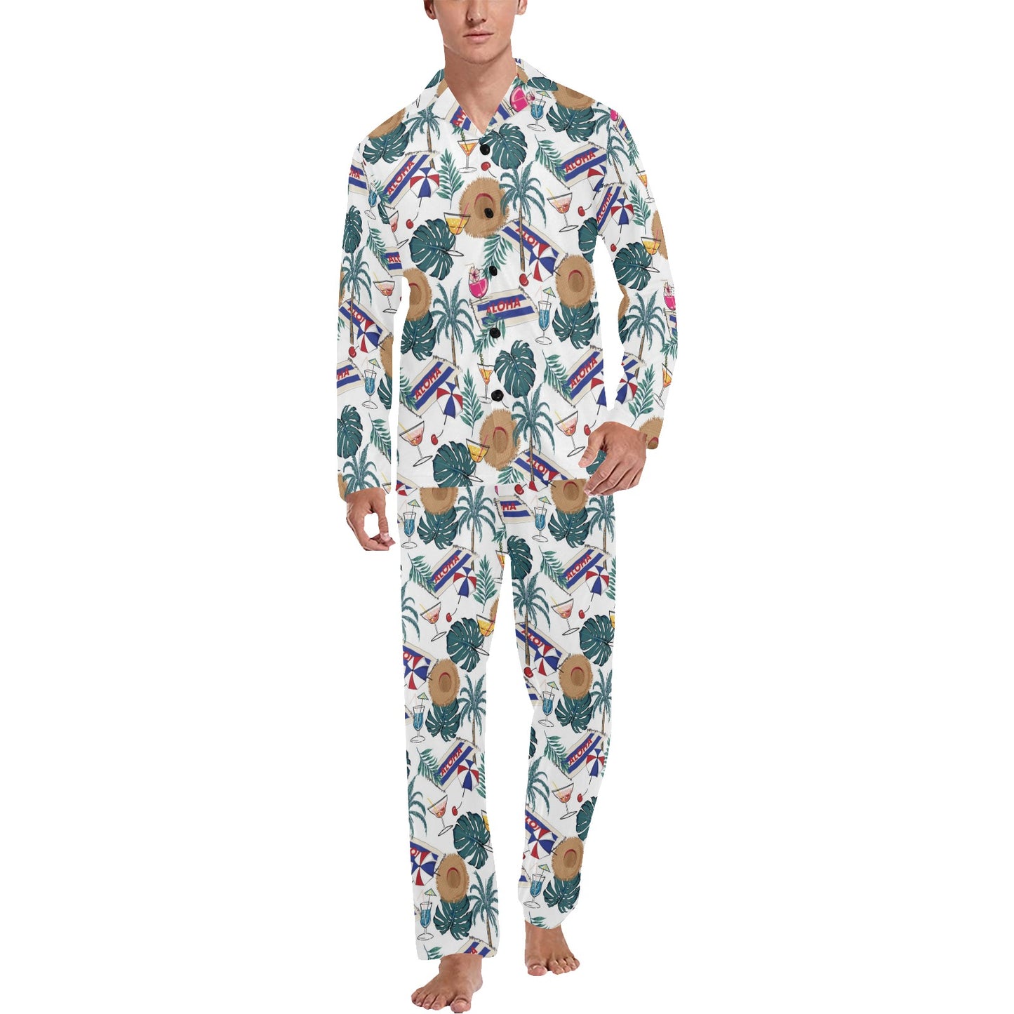 Aloha Hawaii Beach Pattern Print Design 04 Men's Long Pajama Set