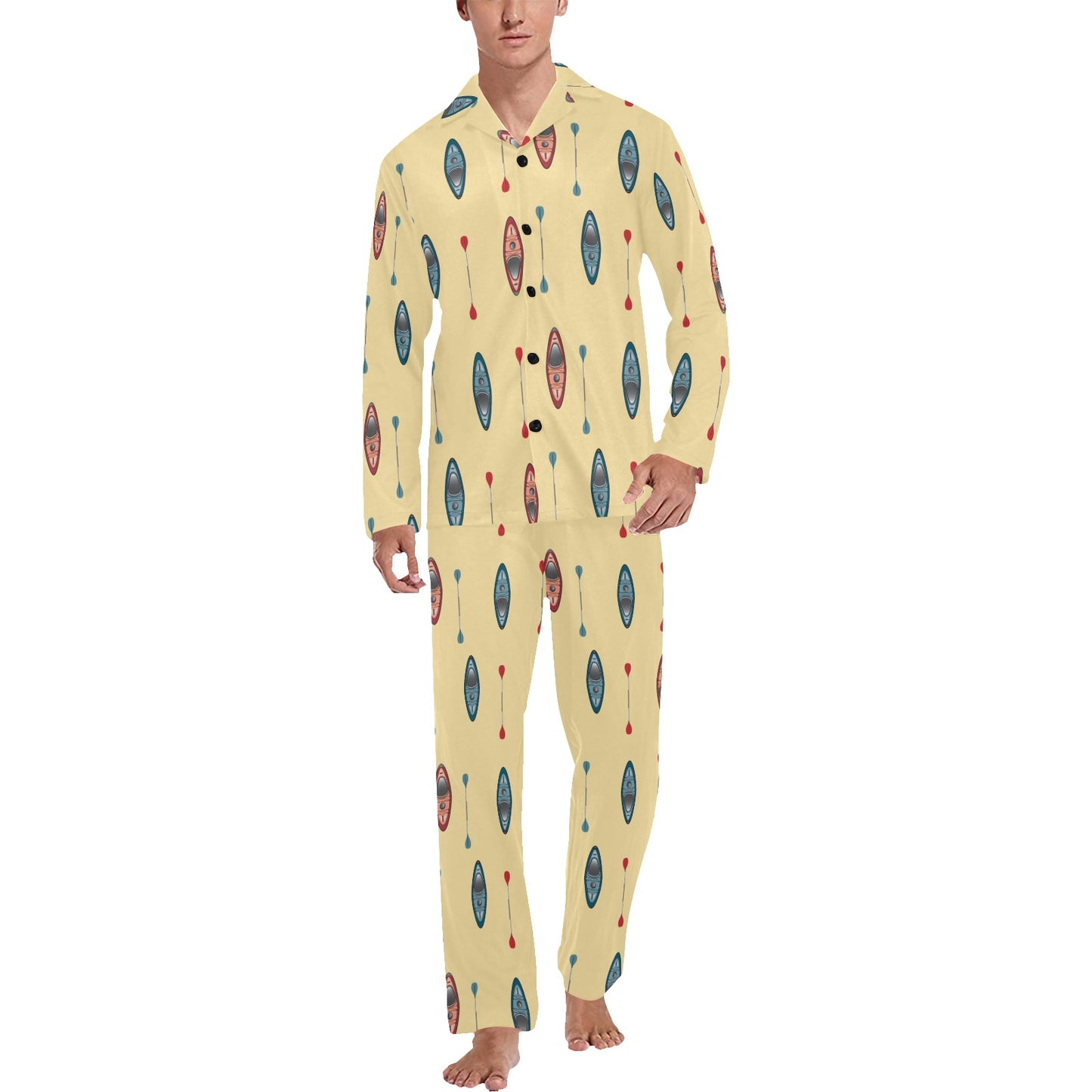 Kayak Pattern Print Design 02 Men's Long Pajama Set