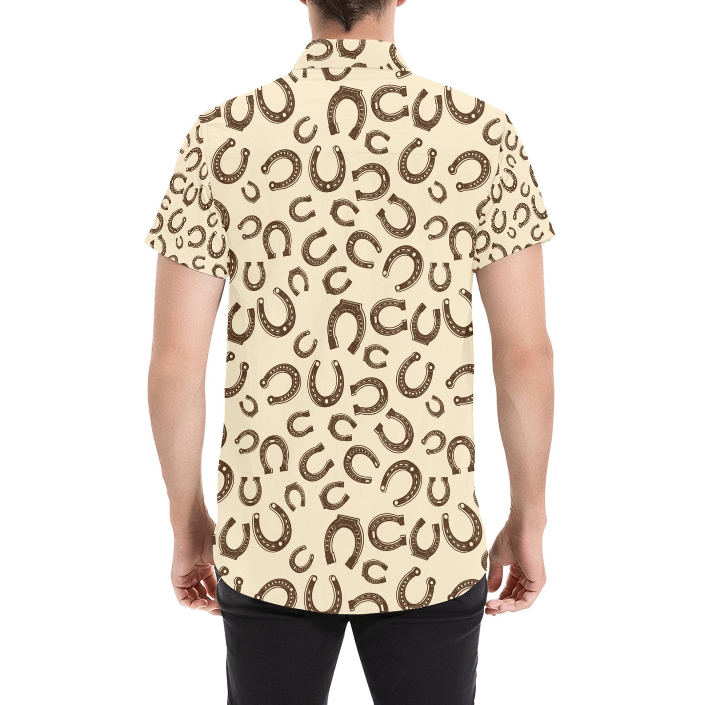 Horseshoe Print Design LKS302 Men Short Sleeve Button Up Shirt