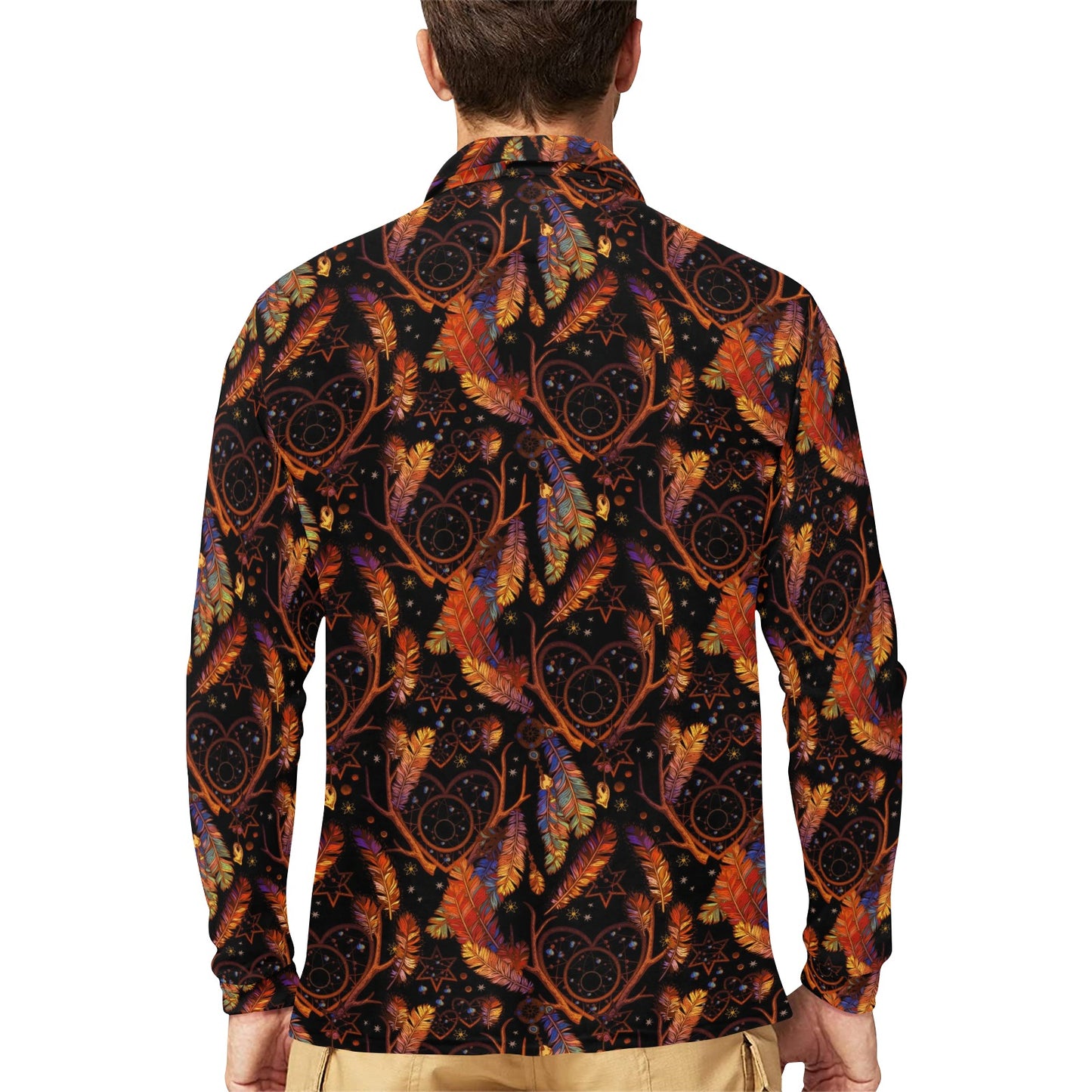 Dream Catcher Native American Design Long Sleeve Polo Shirt For Men's