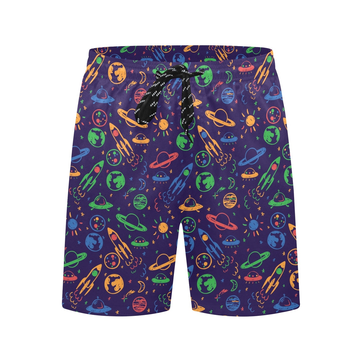 UFO Space Rocket Print Design LKS302 Men's Swim Trunks Beach Shorts