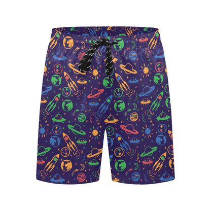 UFO Space Rocket Print Design LKS302 Men's Swim Trunks Beach Shorts