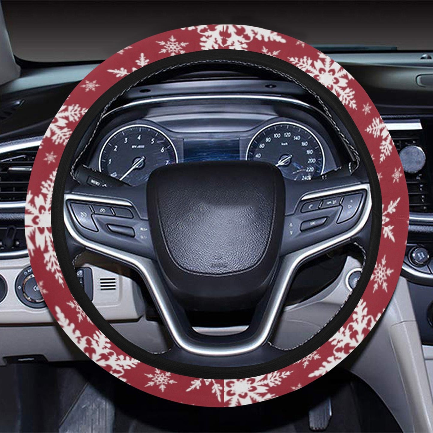 Snowflake Red Print Design LKS302 Steering Wheel Cover with Elastic Edge
