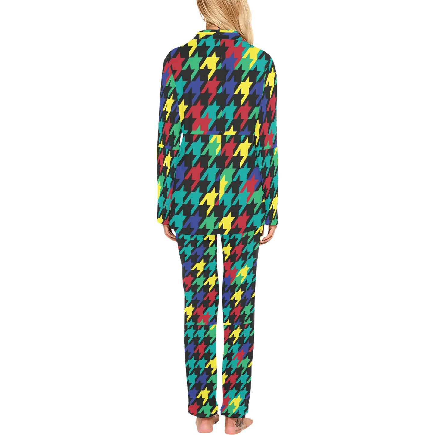 Houndstooth Colorful Pattern Print Design 02 Women's Long Pajama Set