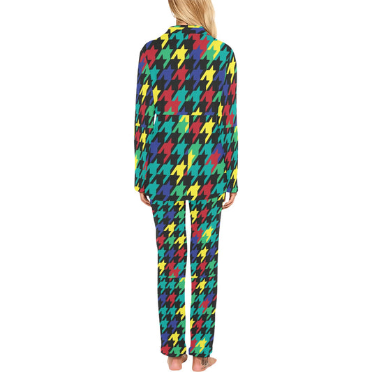 Houndstooth Colorful Pattern Print Design 02 Women's Long Pajama Set