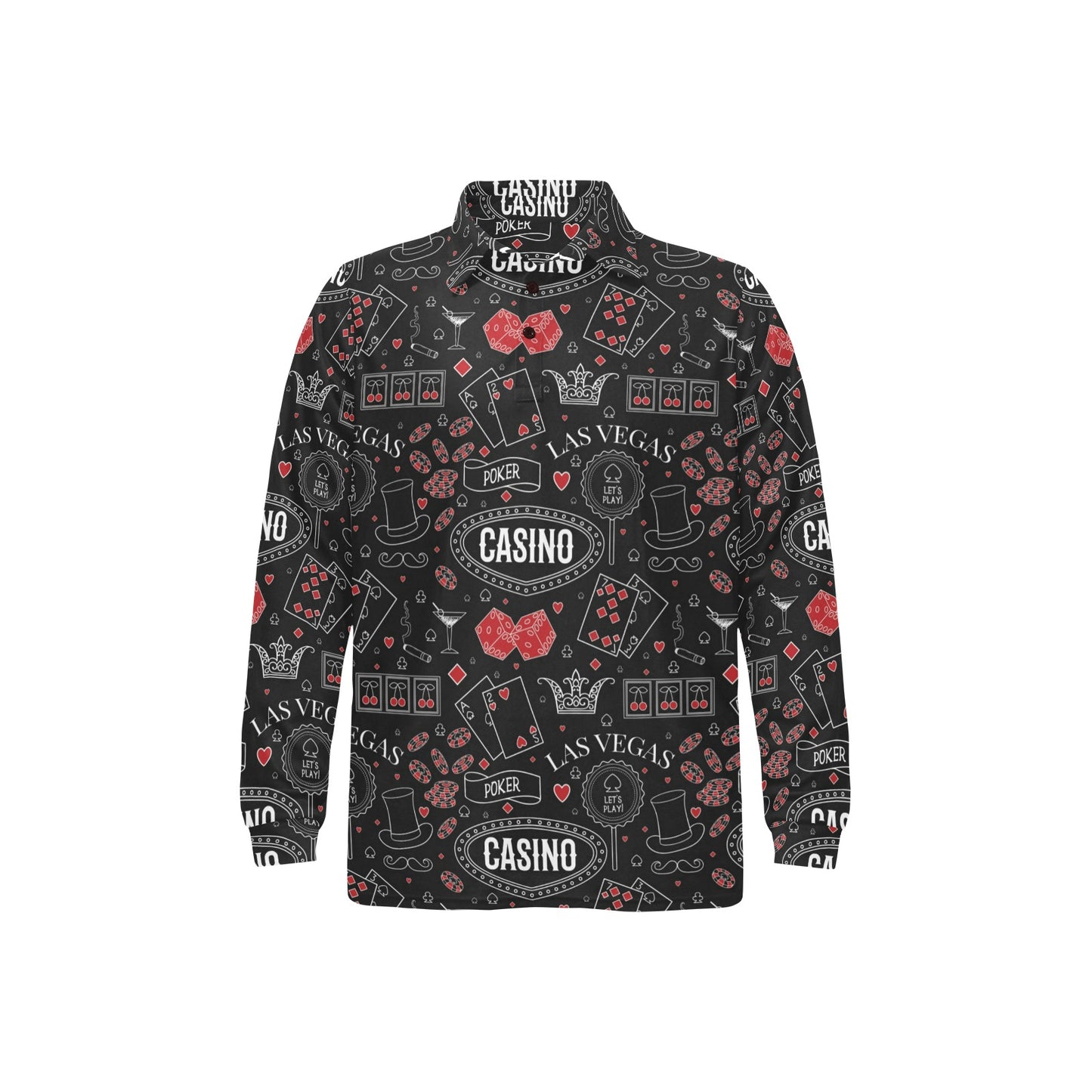 Casino Pattern Print Design 04 Long Sleeve Polo Shirt For Men's