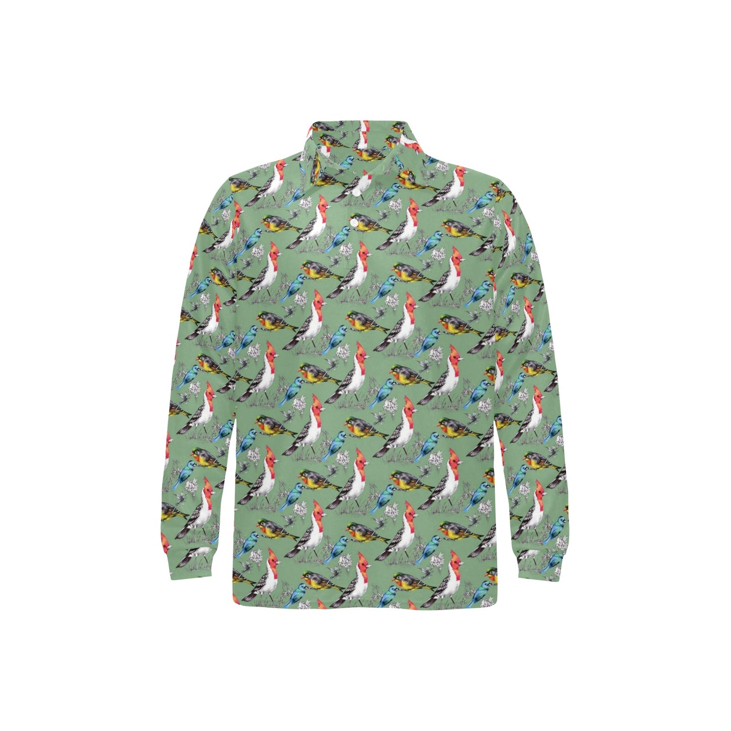 Birds Pattern Print Design 07 Long Sleeve Polo Shirt For Men's