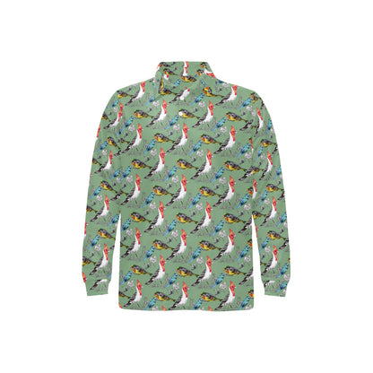 Birds Pattern Print Design 07 Long Sleeve Polo Shirt For Men's
