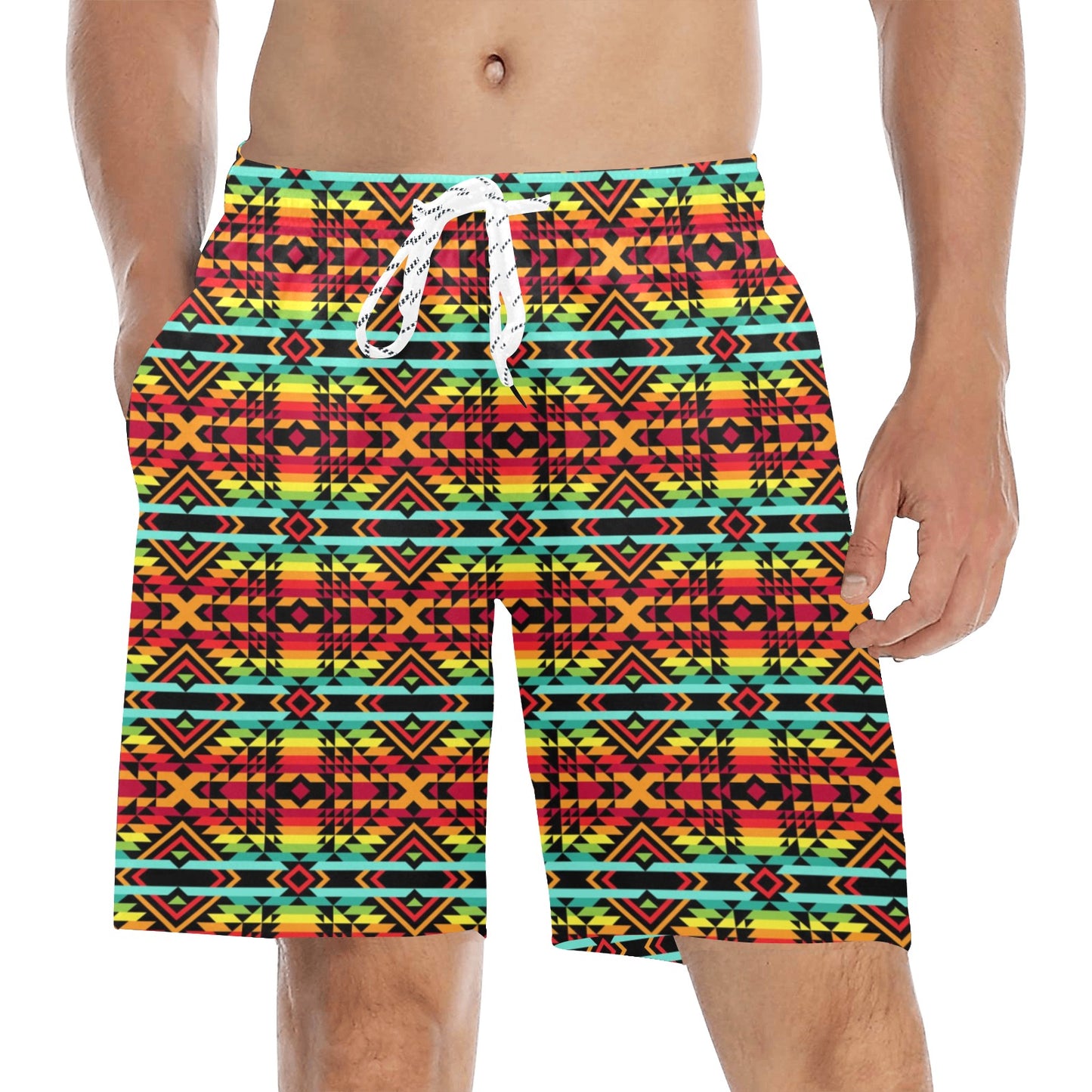 Kente Red Design African Print Men's Swim Trunks Beach Shorts