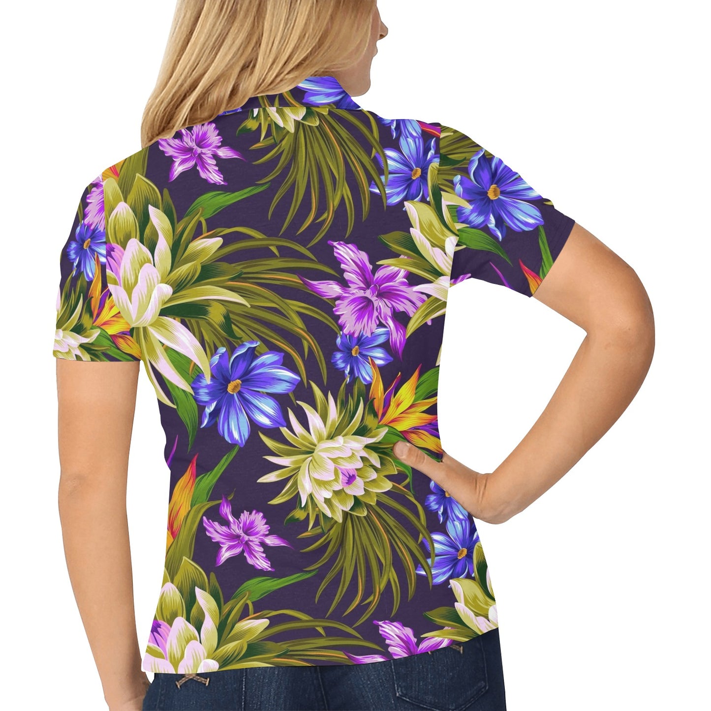 Water Lily Pattern Print Design WL08 Women's Polo Shirt