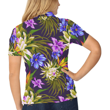 Water Lily Pattern Print Design WL08 Women's Polo Shirt