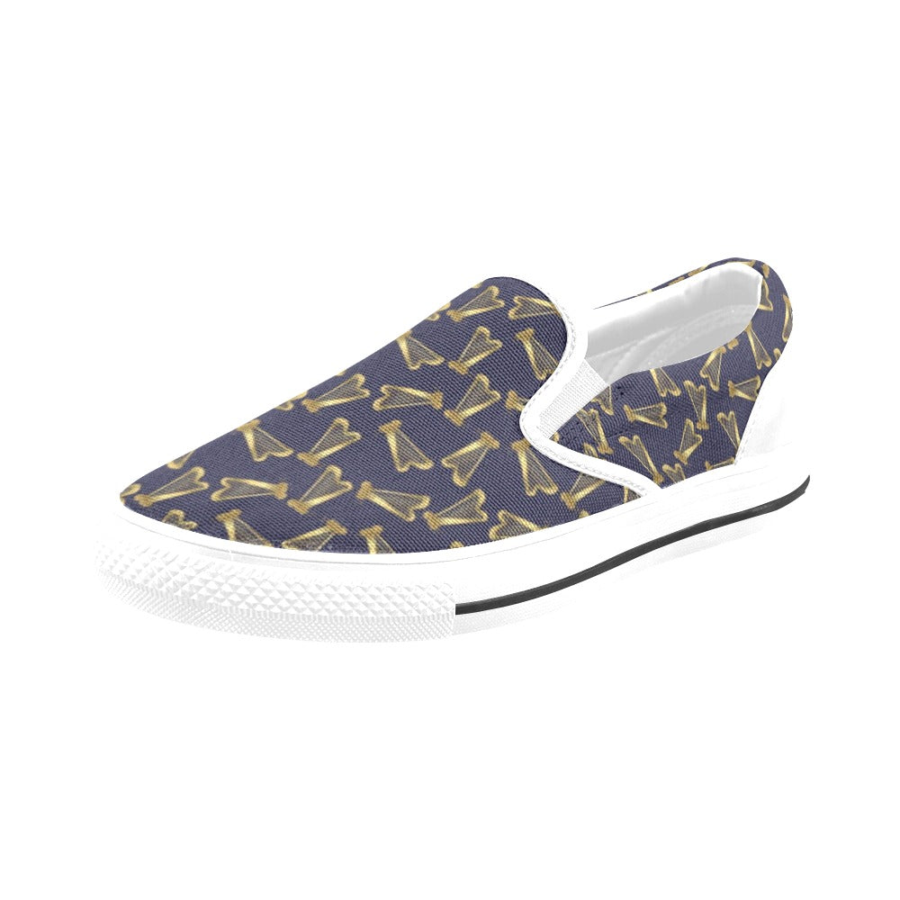 Harp Print Design LKS401 White Slip Ons Canvas Women's Shoes