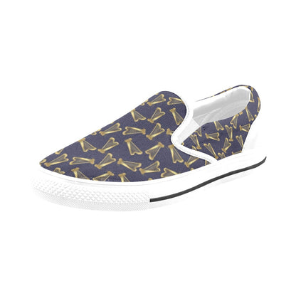 Harp Print Design LKS401 White Slip Ons Canvas Women's Shoes