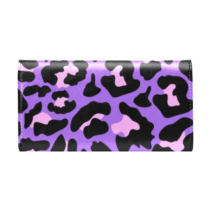 Cheetah Purple Neon Print Pattern Women's Trifold Wallet