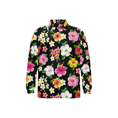 Hibiscus Pattern Print Design HB025 Long Sleeve Polo Shirt For Men's
