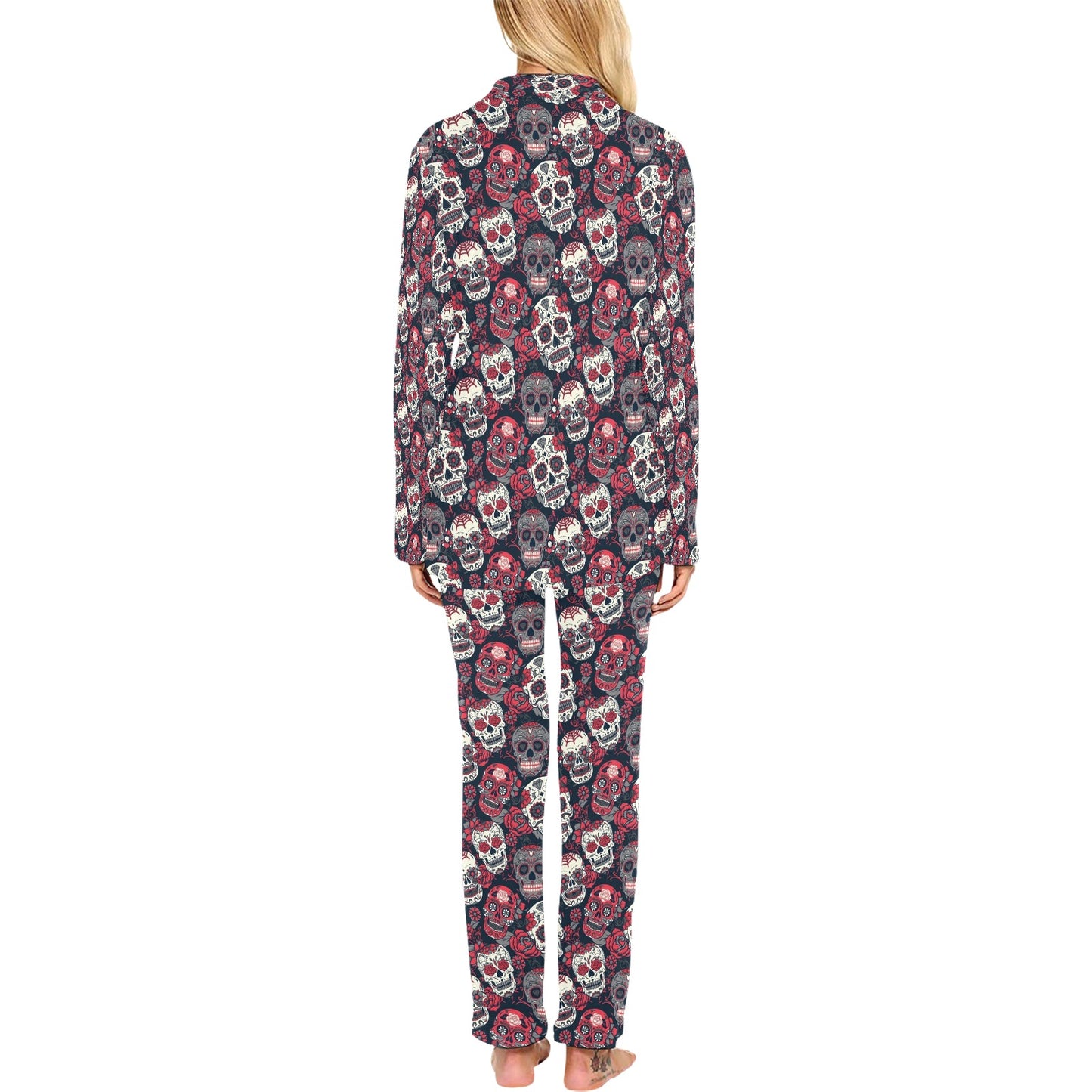 Sugar Skull Print Design LKS303 Women's Long Pajama Set