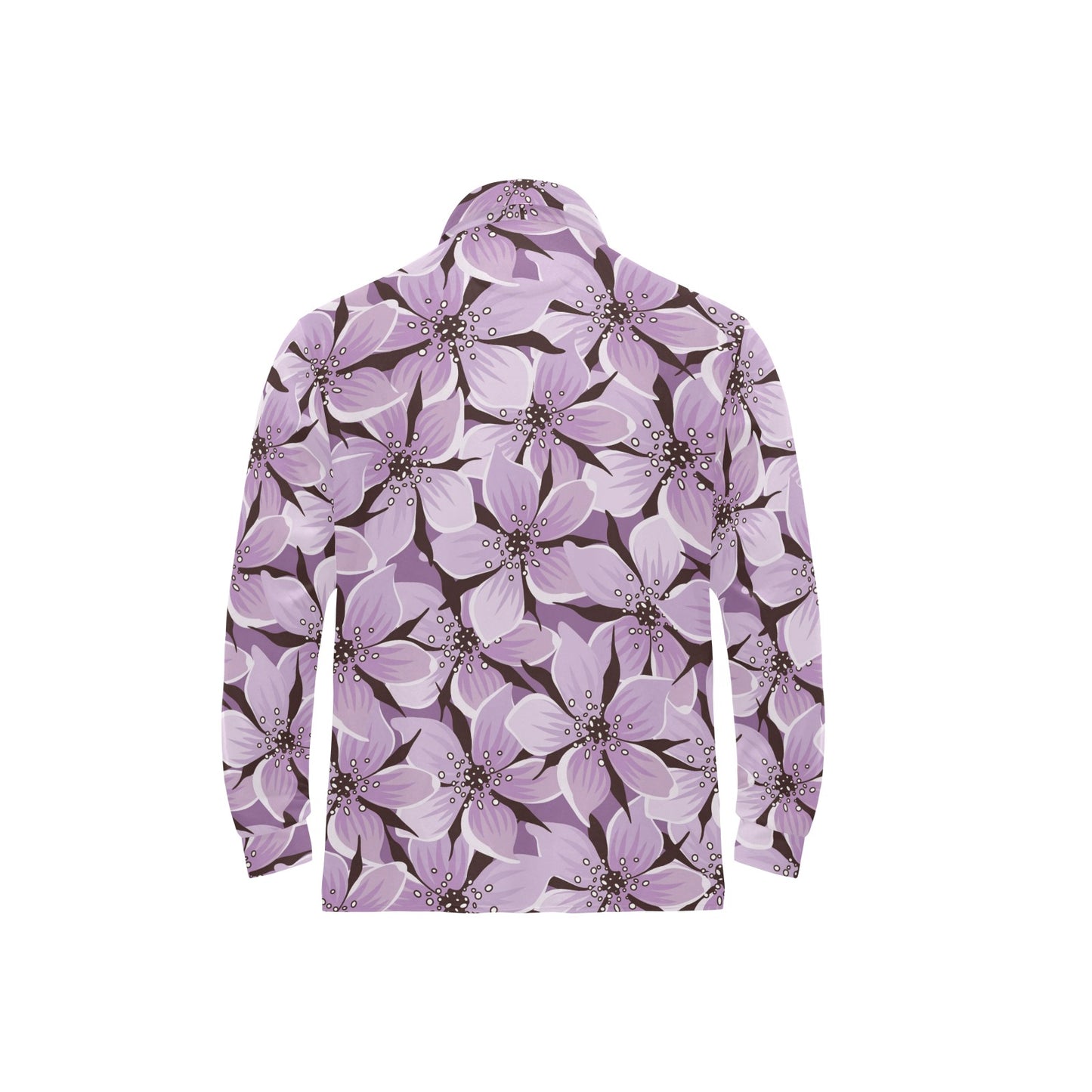 Lilac Pattern Print Design 01 Long Sleeve Polo Shirt For Men's
