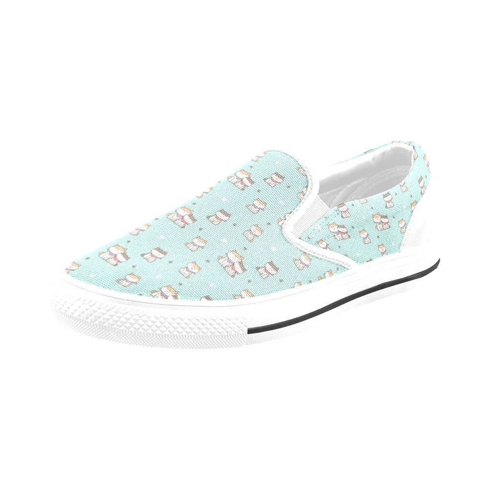 Shiba Inu Print Design LKS302 White Slip Ons Canvas Women's Shoes