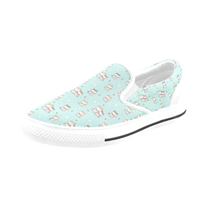 Shiba Inu Print Design LKS302 White Slip Ons Canvas Women's Shoes