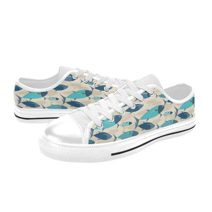 Tuna Fish Print Design LKS302 Women's White Low Top Shoes