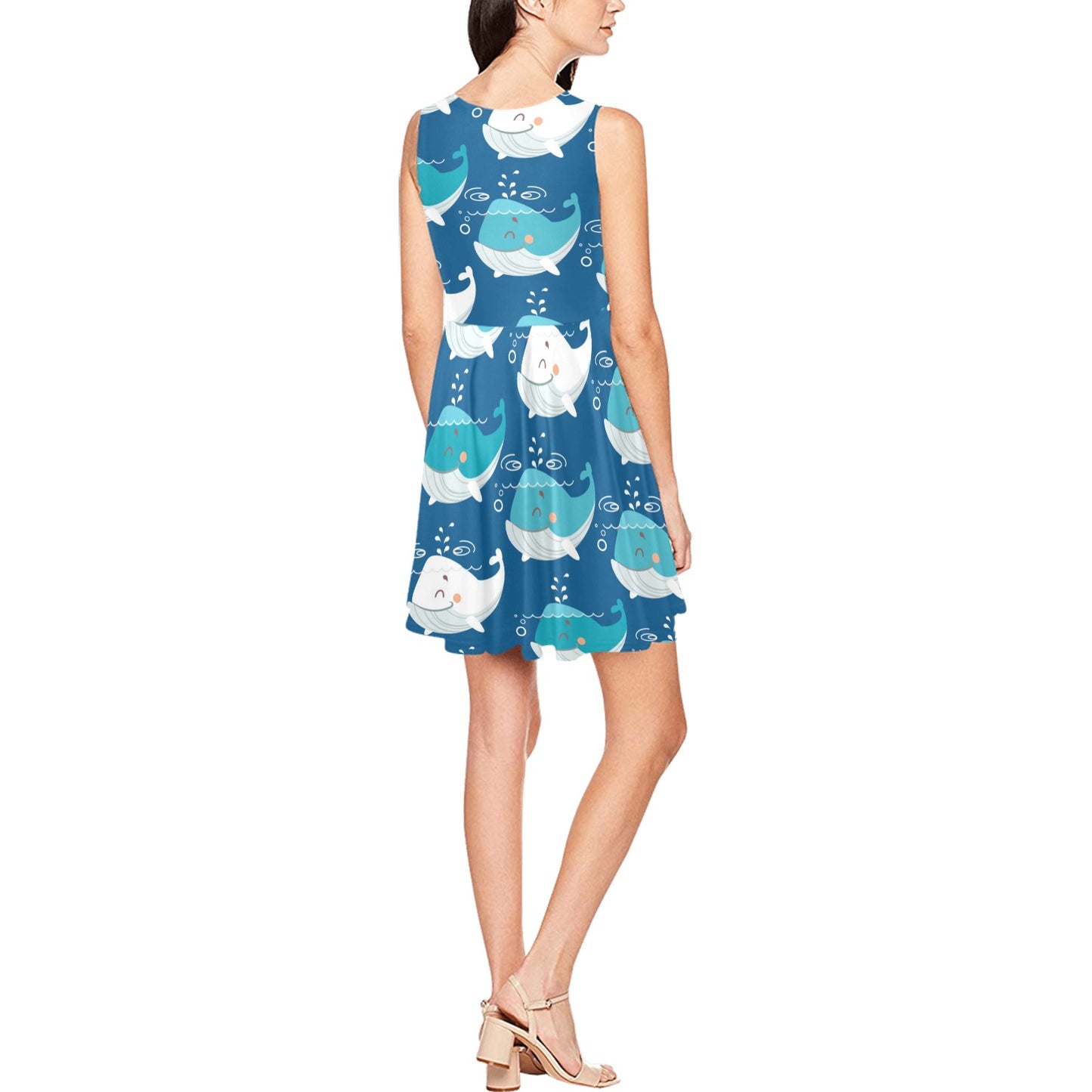 Blue Whale Pattern Print Design 01 Sleeveless Dress