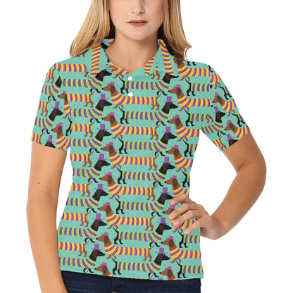 Dachshund Pattern Print Design 05 Women's Polo Shirt