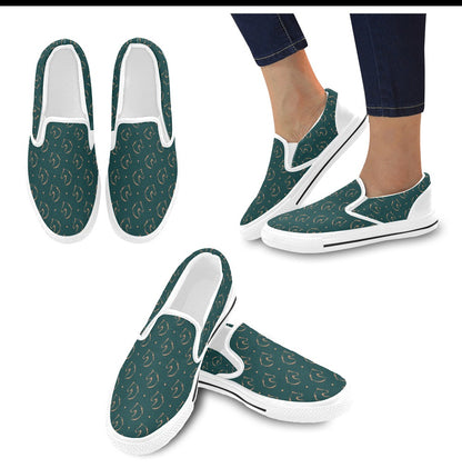 Horse Head Print Design LKS302 White Slip Ons Canvas Women's Shoes