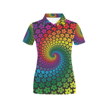 Flower Power Rainbow Spiral Print Women's Polo Shirt