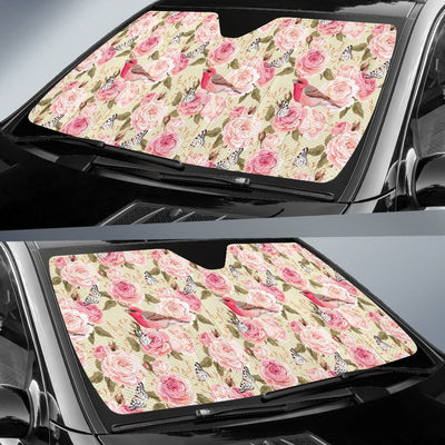 Bird Butterfly Pink Flower Print Pattern Car Sun Shade For Windshield
