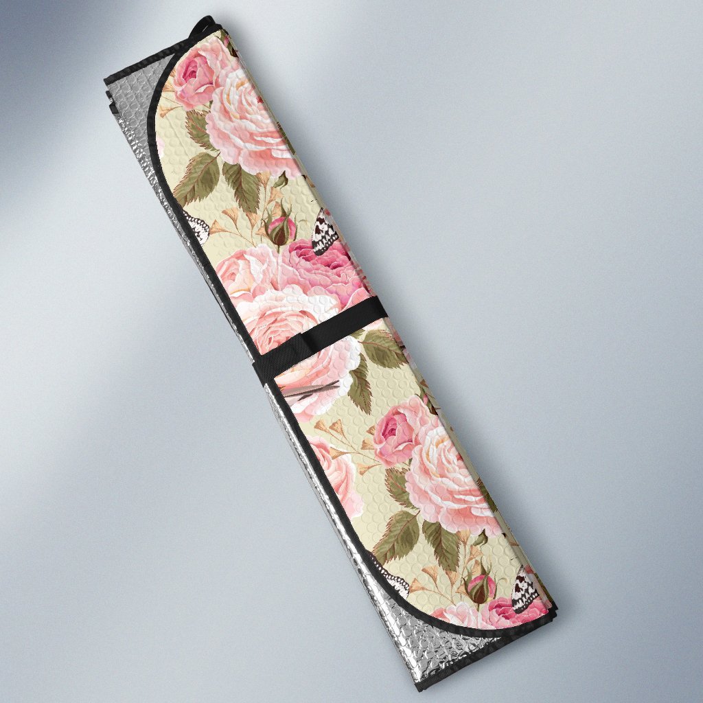 Bird Butterfly Pink Flower Print Pattern Car Sun Shade For Windshield