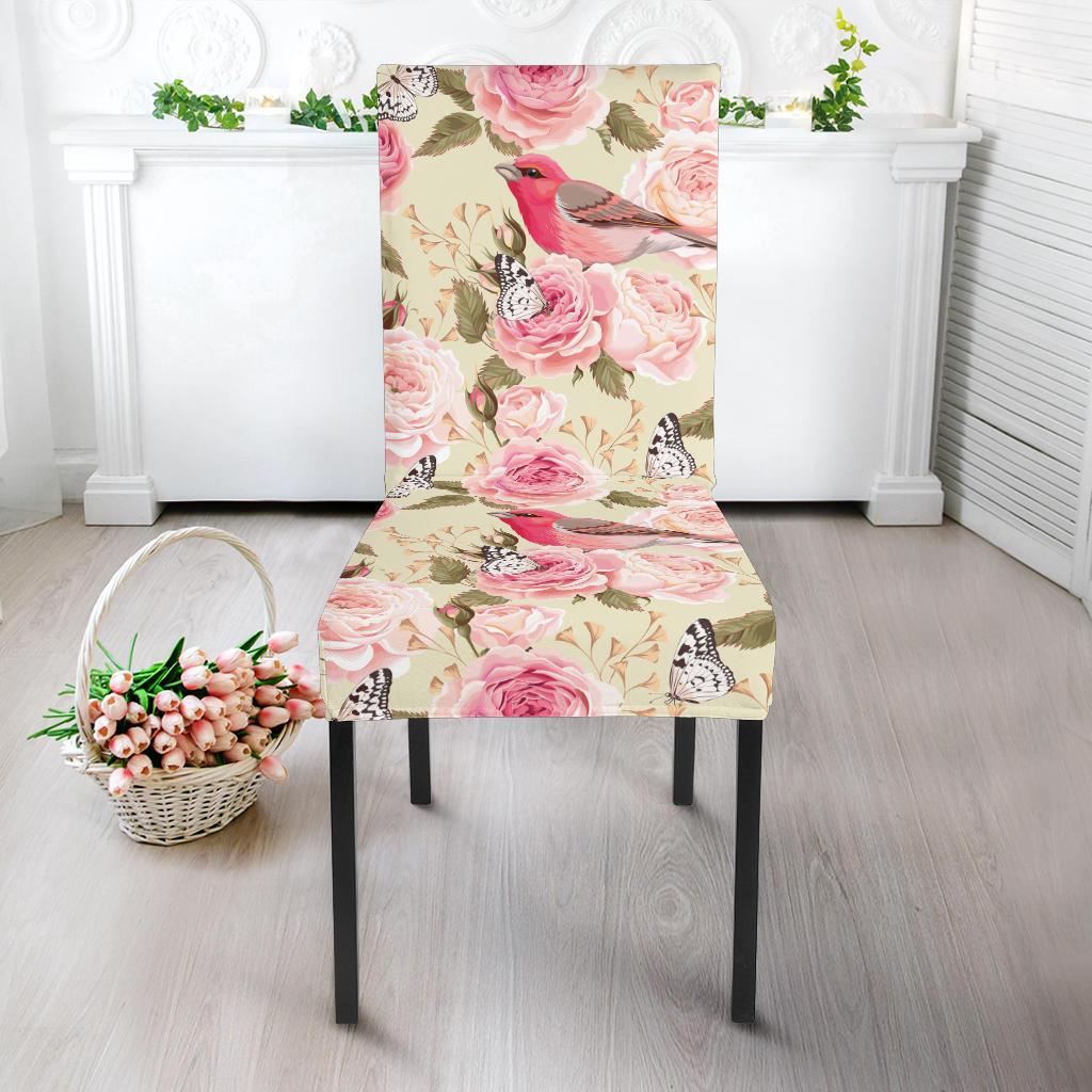 Bird Butterfly Pink Flower Print Pattern Dinning Chair Slipper-JTAMIGO.COM