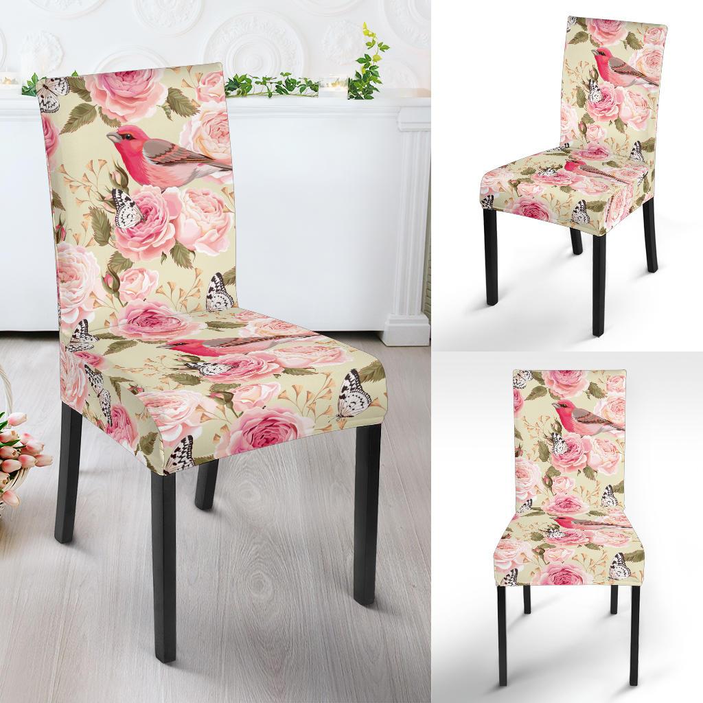 Bird Butterfly Pink Flower Print Pattern Dinning Chair Slipper-JTAMIGO.COM
