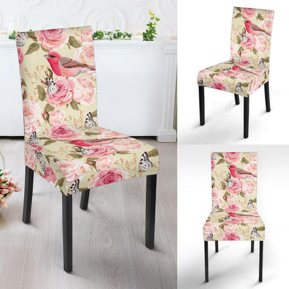 Bird Butterfly Pink Flower Print Pattern Dinning Chair Slipper-JTAMIGO.COM