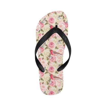 Bird Butterfly Pink Flower Print Pattern Flip Flops-JTAMIGO.COM