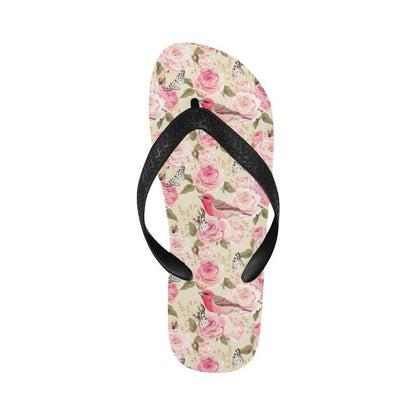 Bird Butterfly Pink Flower Print Pattern Flip Flops-JTAMIGO.COM