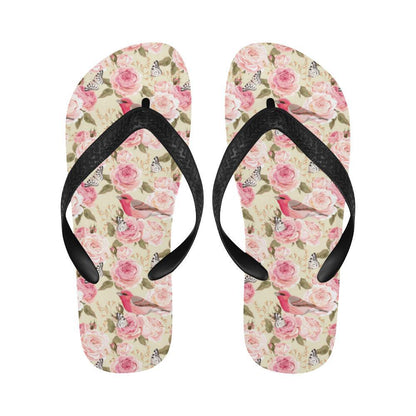 Bird Butterfly Pink Flower Print Pattern Flip Flops-JTAMIGO.COM