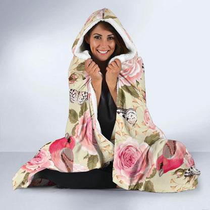 Bird Butterfly Pink Flower Print Pattern Hooded Blanket-JTAMIGO.COM