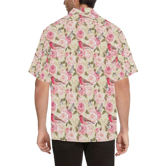 Bird Butterfly Pink Flower Print Pattern Men Aloha Hawaiian Shirt