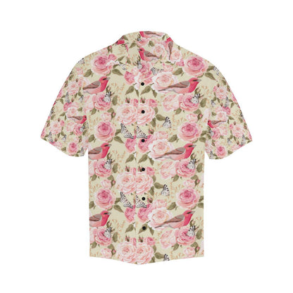 Bird Butterfly Pink Flower Print Pattern Men Aloha Hawaiian Shirt