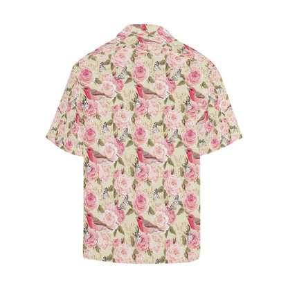 Bird Butterfly Pink Flower Print Pattern Men Aloha Hawaiian Shirt