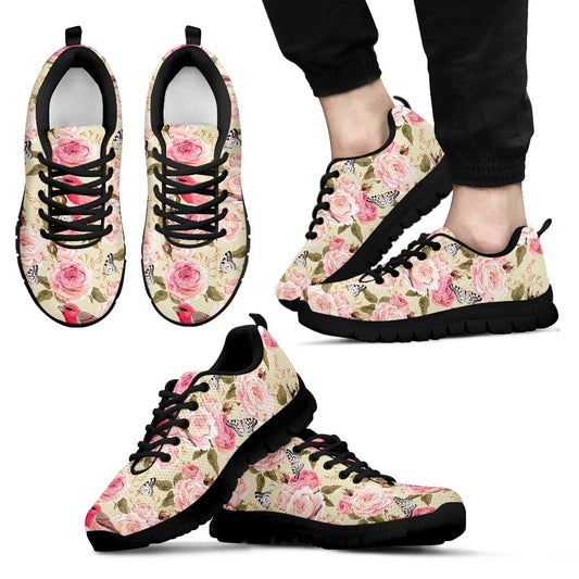 Bird Butterfly Pink Flower Print Pattern Men Sneakers Shoes