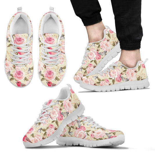 Bird Butterfly Pink Flower Print Pattern Men Sneakers Shoes