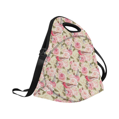 Bird Butterfly Pink Flower Print Pattern Neoprene Lunch Bag (Model 1669)(Large)-JTAMIGO.COM