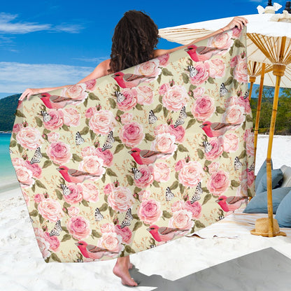 Bird Butterfly Pink Flower Print Pattern Sarong Pareo Wrap
