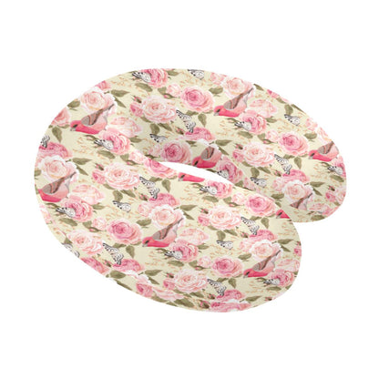 Bird Butterfly Pink Flower Print Pattern U-Shaped Travel Neck Pillow-JTAMIGO.COM