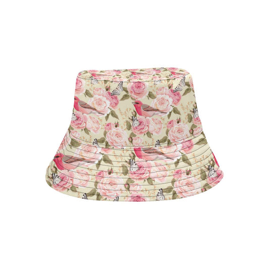 Bird Butterfly Pink Flower Print Pattern Unisex Bucket Hat