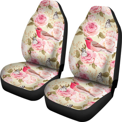 Bird Butterfly Pink Flower Print Pattern Universal Fit Car Seat Covers