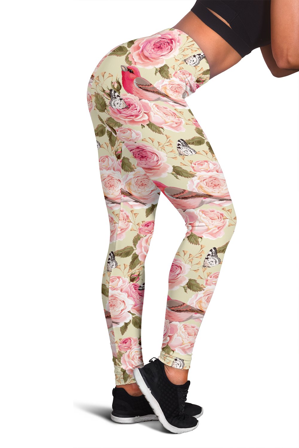 Bird Butterfly Pink Flower Print Pattern Women Leggings
