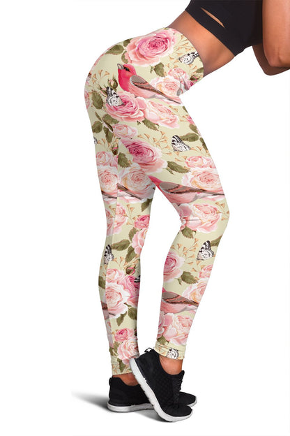 Bird Butterfly Pink Flower Print Pattern Women Leggings