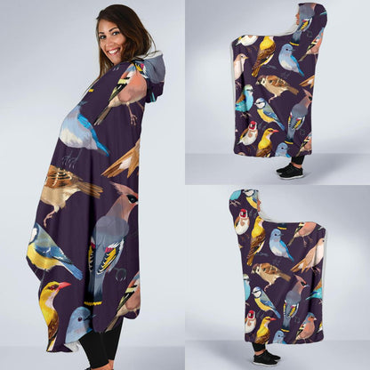 Bird Cute Print Pattern Hooded Blanket-JTAMIGO.COM